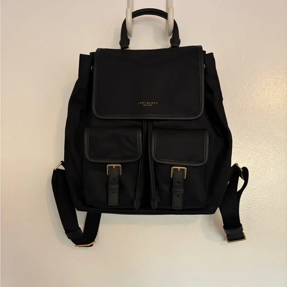 NWT Tory Burch Black Perry Nylon Flap Backpack - Picture 2 of 9